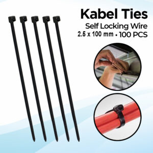 Taffware Kabel Ties Hitam Self Locking 2.5x100mm 100 PCS Tali Pengikat Kabel Wire Organizer 10Cm Original - Gambar 6