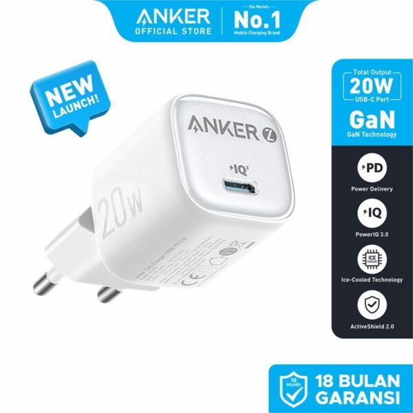 ANKER A2699 Kepala Charger Zolo Ice 20W Charger GaN USB-C Fast Charging Batok Adaptor Adapter Charger N Series GAN 20W Iphone Smartphone Type-C Type C Tipe C PD Power Delivery Quick Charge Fast Charging A2699L11 A2699L21