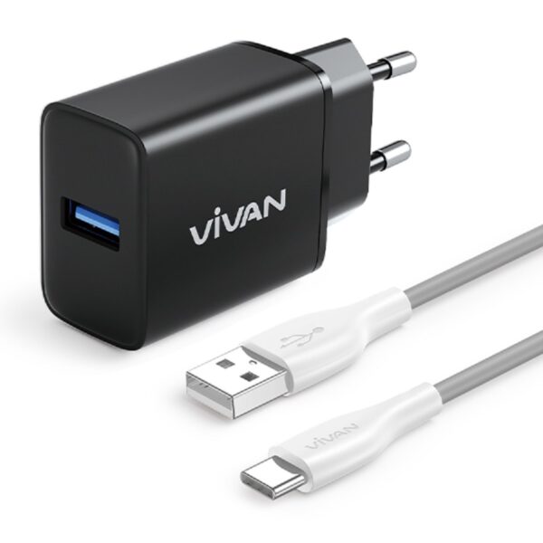 VIVAN C18C Kepala Charger Travel Adaptor Adapter Kabel USB-A USB to Type-C Type C Charger Power C18C Putih 18w 3A With Kable Kabel Cable Data Fast Charging