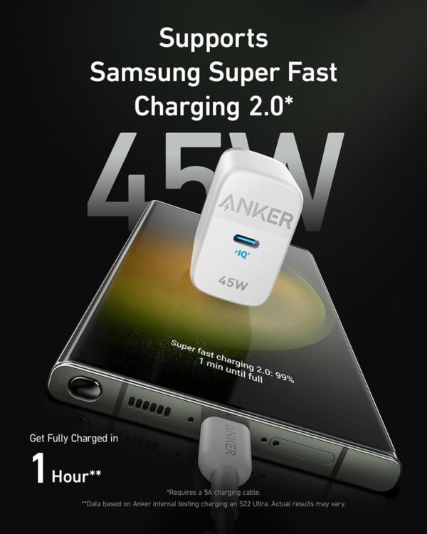 ANKER 313 Wall Kepala Batok Adaptor Charger 45W 45 W Watt PPS PD Power Delivery PowerIQ3.0 SFC Super Fast Charging USB Type C Type-C Tipe C A2643 A2643G11 A2643G21 - Gambar 5
