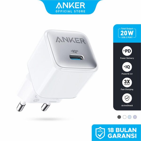 Anker A2637 PowerPort Nano Pro 20w Black White Fast Charger Batok Adaptor Adapter Charger iPhone PD USB-C Type-C Type C Original Garansi Resmi Fast Charging PowerIQ 3.0 A2637L16 A2637L26 - Gambar 3