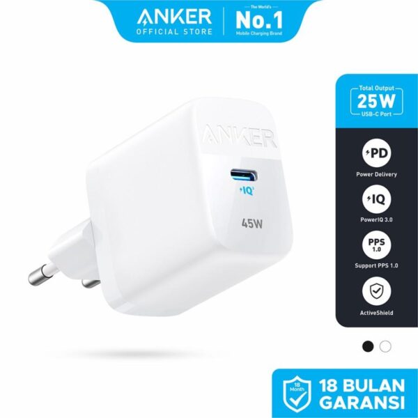 ANKER 313 Wall Kepala Batok Adaptor Charger 45W 45 W Watt PPS PD Power Delivery PowerIQ3.0 SFC Super Fast Charging USB Type C Type-C Tipe C A2643 A2643G11 A2643G21 - Gambar 6
