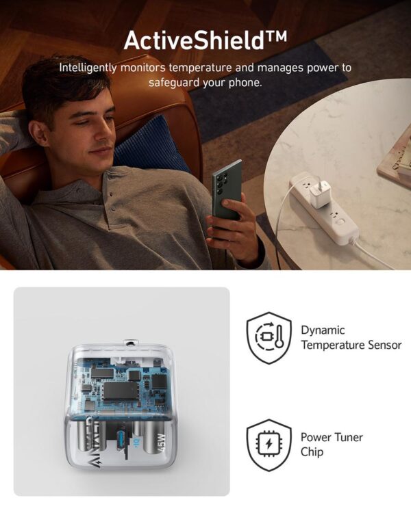 ANKER 313 Wall Kepala Batok Adaptor Charger 45W 45 W Watt PPS PD Power Delivery PowerIQ3.0 SFC Super Fast Charging USB Type C Type-C Tipe C A2643 A2643G11 A2643G21 - Gambar 2