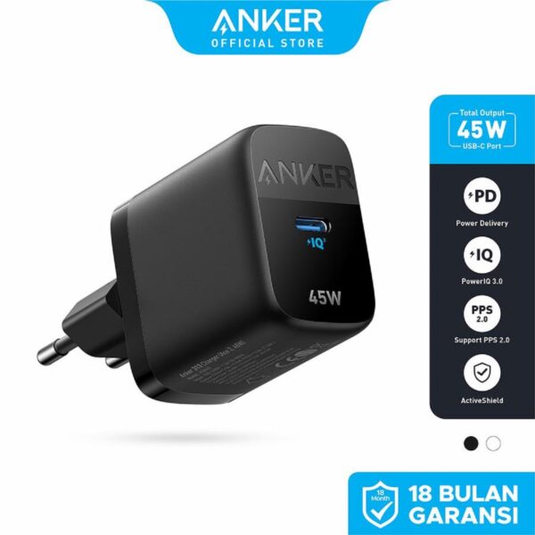 ANKER 313 Wall Kepala Batok Adaptor Charger 45W 45 W Watt PPS PD Power Delivery PowerIQ3.0 SFC Super Fast Charging USB Type C Type-C Tipe C A2643 A2643G11 A2643G21