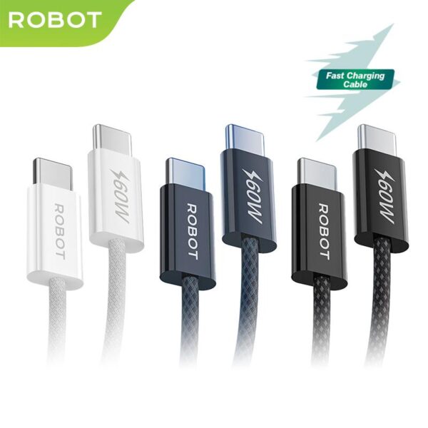 ROBOT RCC60W Kabel Cabel Cable Data Charger USB Type-C to Type-C Type C Tipe C Iphone 16 15 USB-C PD Power Delivery Fast Charging 3A 120CM Original Ori Garansi Resmi