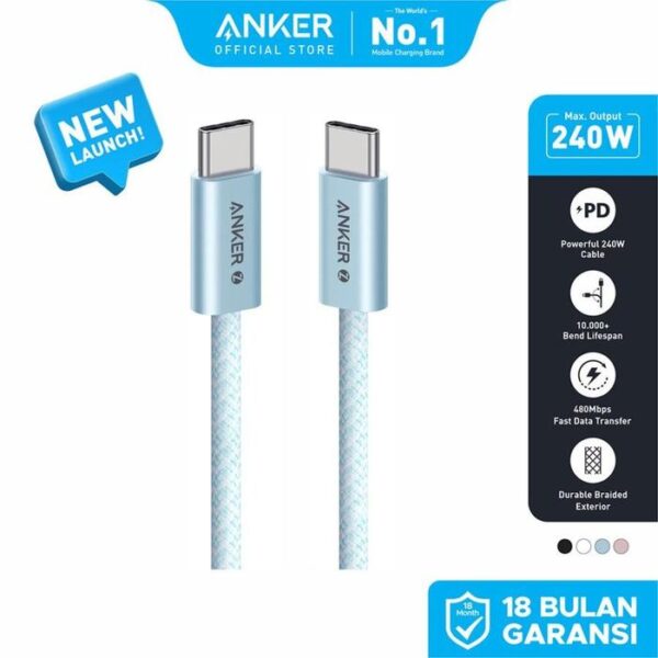 ANKER A8060 Kabel Charger Cable Data Power Delivery PD 3.0 240w Quick Charge Super Fast Charging USB  Type C to Type C Type-C Tipe C 1M Nylon Braided A8060H21 A8060H31 A8060H11 - Gambar 5