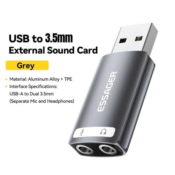 ESSAGER USB Sound Card External OTG Portable AUX 3.5mm ES-OTG21 Converter Adapter USB to Audio Jack 3.5mm Soundcard Laptop PC Komputer Eksternal - Gambar 6