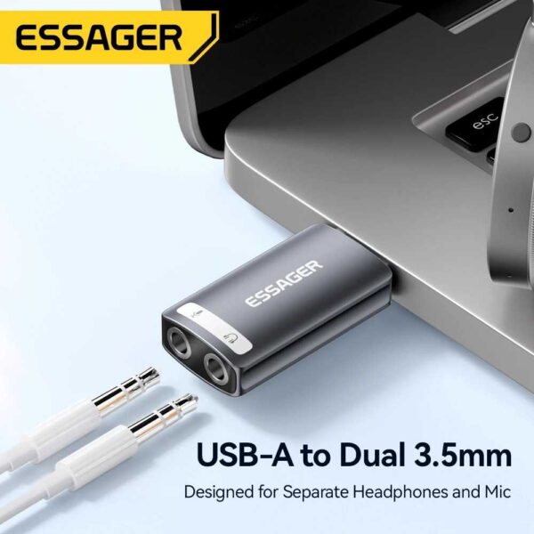 ESSAGER USB Sound Card External OTG Portable AUX 3.5mm ES-OTG21 Converter Adapter USB to Audio Jack 3.5mm Soundcard Laptop PC Komputer Eksternal - Gambar 5