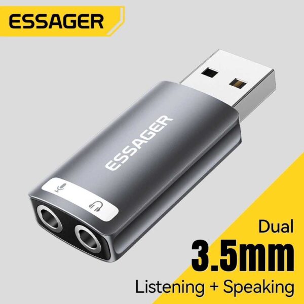 ESSAGER USB Sound Card External OTG Portable AUX 3.5mm ES-OTG21 Converter Adapter USB to Audio Jack 3.5mm Soundcard Laptop PC Komputer Eksternal