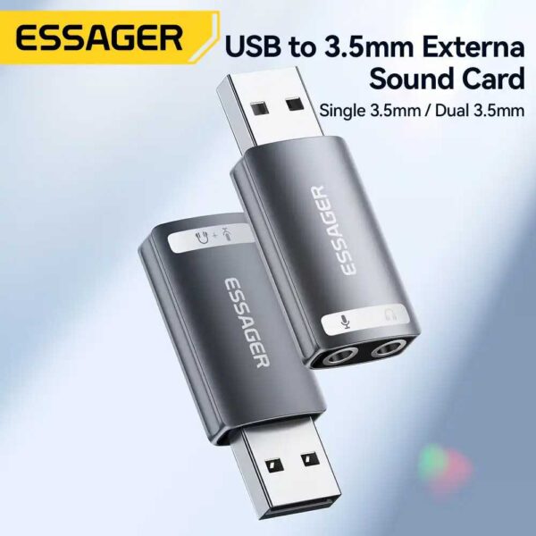 ESSAGER USB Sound Card External OTG Portable AUX 3.5mm ES-OTG21 Converter Adapter USB to Audio Jack 3.5mm Soundcard Laptop PC Komputer Eksternal - Gambar 2