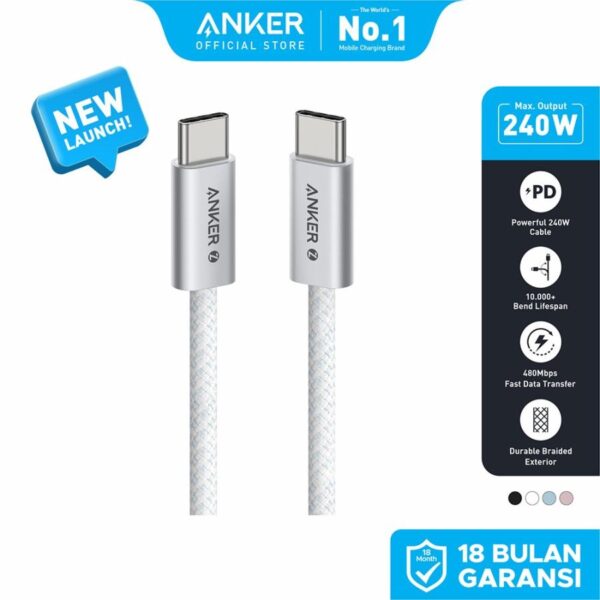 ANKER A8060 Kabel Charger Cable Data Power Delivery PD 3.0 240w Quick Charge Super Fast Charging USB  Type C to Type C Type-C Tipe C 1M Nylon Braided A8060H21 A8060H31 A8060H11 - Gambar 6