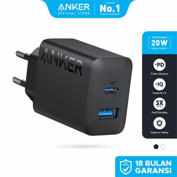 ANKER A2348 Kepala Charger Powerport Charger 20W 18W Batok Dual Port USB Type A & USB Type-C Type C Power Delivery 3.0 Fast Charging Ori Original A2348L11 A2348L21