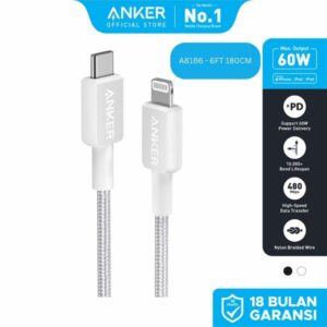 Anker A81B5H11 Kabel Data USB C to Lightning 60W Fast Charging MFi Certified Nylon Braided 0.9M 90CM 3ft Original Kabel Charger Type C ke Lightning untuk iPhone iPad AirPods Sinkronisasi Data Warna Hitam - Gambar 8