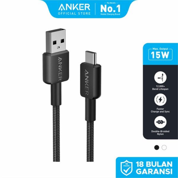 Anker A81H5 Kabel Cable Kable Data Charger Anker 322 USB-A to USB-C USB to Type-C Type C Tipe C Fast Charging 3ft 0.9M 90CM 90 CM 15W 15 Watt 3A A81H5H11 A81H5H21