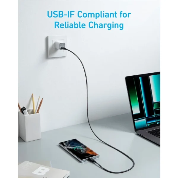 ANKER A81F5 Kabel Charger Cable Data Power Delivery PD 3.0 60w 3A Quick Charge Super Fast Charging USB  Type C to Type C Type-C Tipe C 3ft 90CM 0.9M Nylon Braided A81F5H21 A81F5H11 - Gambar 4