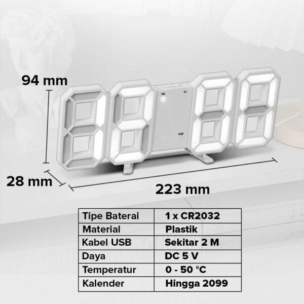 TaffHOME Jam Meja Alarm Weker LED Digital Clock TS-S60-W Jam Alarm Aesthetic Jam Beker Weker Alarm Alarem Digital Meja Lucu Besar Unik Mini LED - Gambar 5