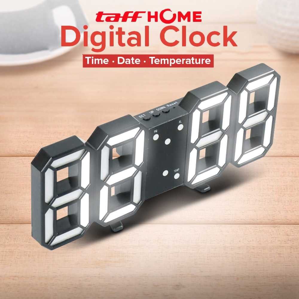 TaffHOME Jam Meja Alarm Weker LED Digital Clock TS-S60-W Jam Alarm Aesthetic Jam Beker Weker Alarm Alarem Digital Meja Lucu Besar Unik Mini LED Thermometer Suhu Ruangan USB DC 5V Tampilan Waktu Tanggal Desain Modern Minimalis Warna Hitam - Gambar 2