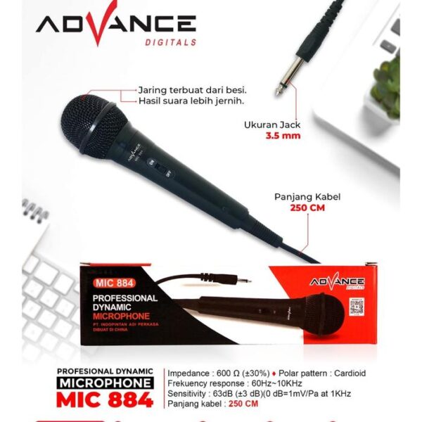 Microphone Advance Mic-884 Mic Karaoke Profesional Dynamic Mic Kabel Microphone Mikrofon Mic Mik Kabel Speaker Karaoke - Gambar 6