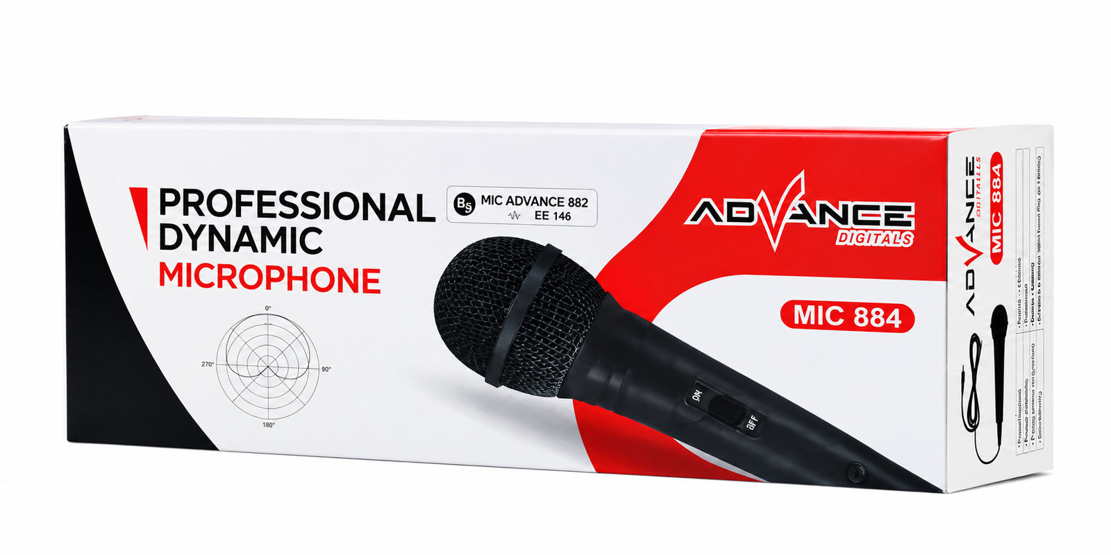 Advance 884 Dynamic Microphone Mic Karaoke Profesional Kabel 3 Meter Jack 6.5mm Universal Cardioid Frequency Response 60Hz-10KHz Sensitivity 63dB Bahan Plastik ABS Hitam untuk Speaker Amplifier Karaoke Ruangan dan Outdoor - Gambar 7