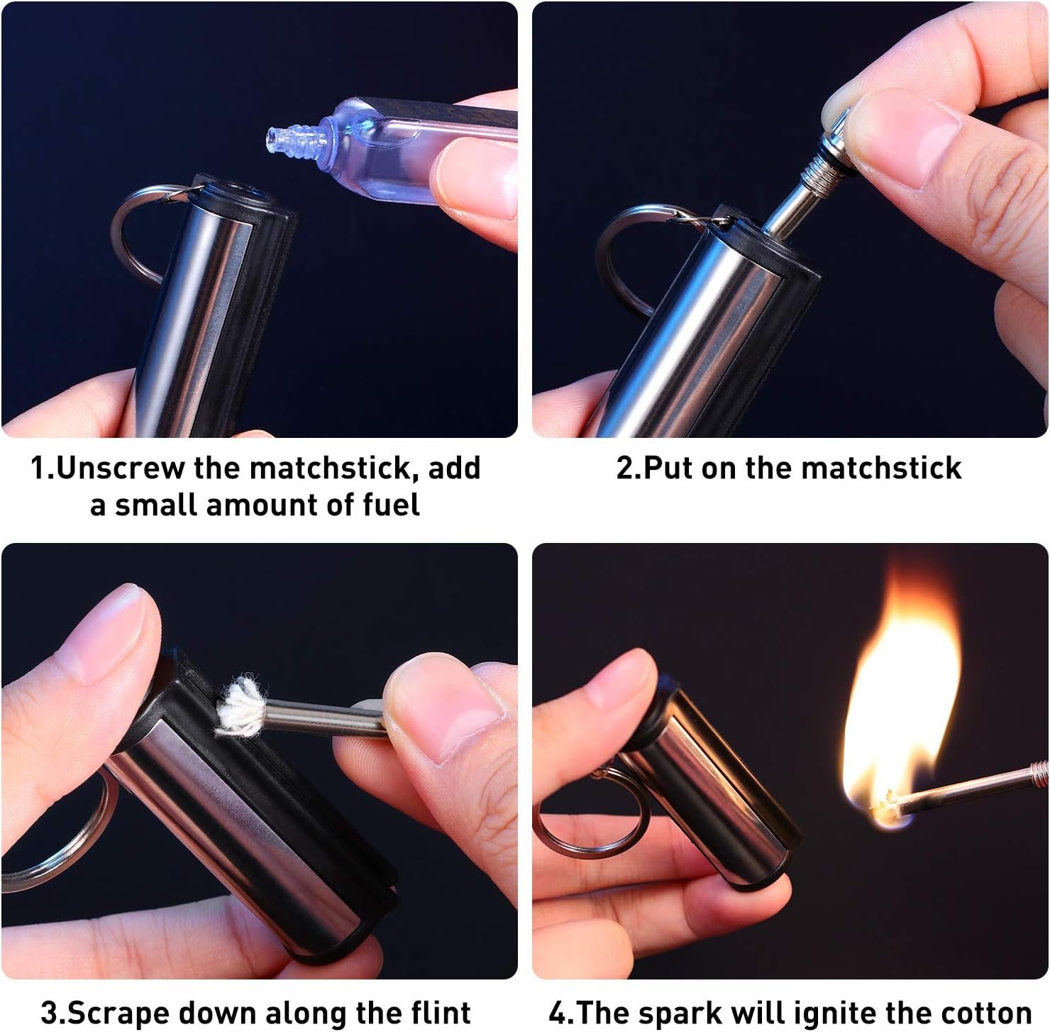 Firetric Gantungan Korek Api 18G Silver Mancis Minyak Waterproof Pemantik Manual Mini Isi Ulang Aluminium Tahan Air Korek Outdoor Camping Hiking Survival Portable untuk Kunci Motor Mobil Tas - Gambar 6