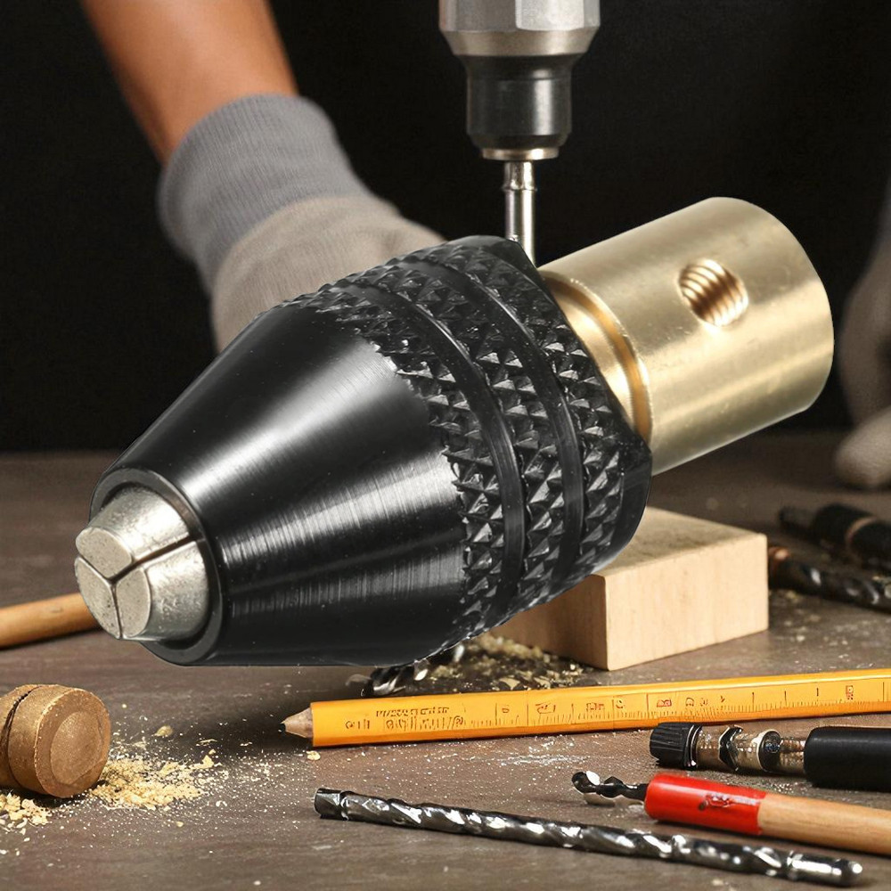 Xzante Adapter Mata Bor Drill Chuck Extension Three Jaw Head 0.3-3.5mm Keyless Chuck Converter Quick Change Sambungan Kepala Bor Mini Drill Tanpa Collet Aluminium Kuningan Black Gold - Gambar 5