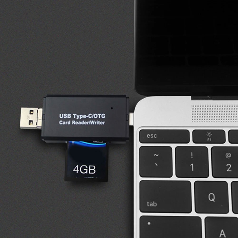 XZT Card Reader OTG 3in1 USB 2.0 Type C Micro USB SD Card MicroSD Cardreader Adapter Memory Card Reader Transfer Data OTG untuk Android Laptop PC Kamera USB Flash Drive SDHC Portable Hitam - Gambar 8