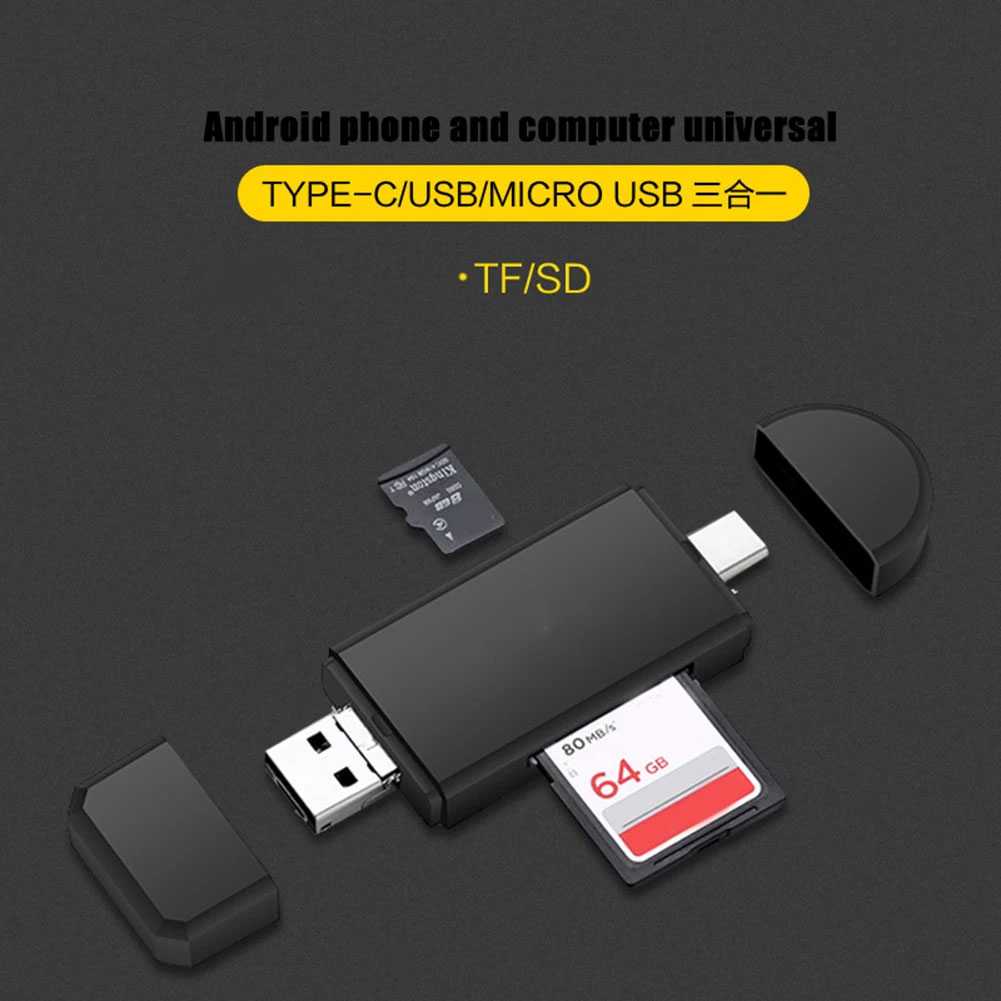 Card Reader Cardreader OTG 3 in 1 3in1 USB 2.0 Micro USB Type-C Type C Micro SD Card MicroSD SDHC SD Card Memory Kamera - Gambar 5