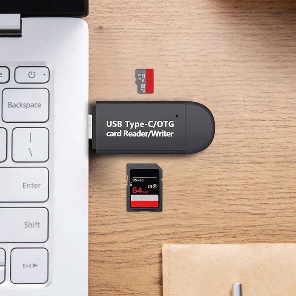 Card Reader Cardreader OTG 3 in 1 3in1 USB 2.0 Micro USB Type-C Type C Micro SD Card MicroSD SDHC SD Card Memory Kamera - Gambar 4