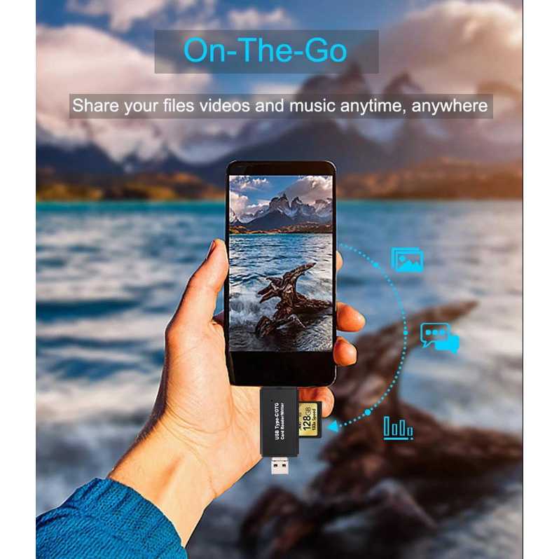 Card Reader Cardreader OTG 3 in 1 3in1 USB 2.0 Micro USB Type-C Type C Micro SD Card MicroSD SDHC SD Card Memory Kamera - Gambar 2