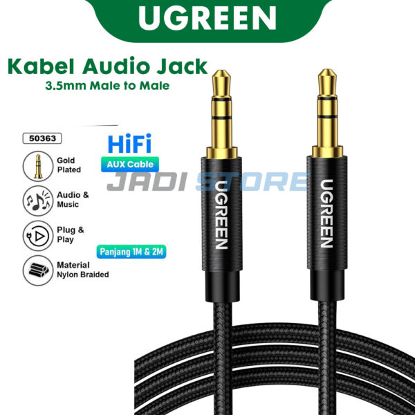 UGREEN Kabel Jack AUX 3.5mm Audio Stereo Cable 50361 Kabel Audio Jack Male to Male 1M Kabel AUX Headphone Speaker Kabel AUX Mobil Kabel AUX Sound System Kabel AUX Earphone Kabel Audio Stereo UGREEN Original