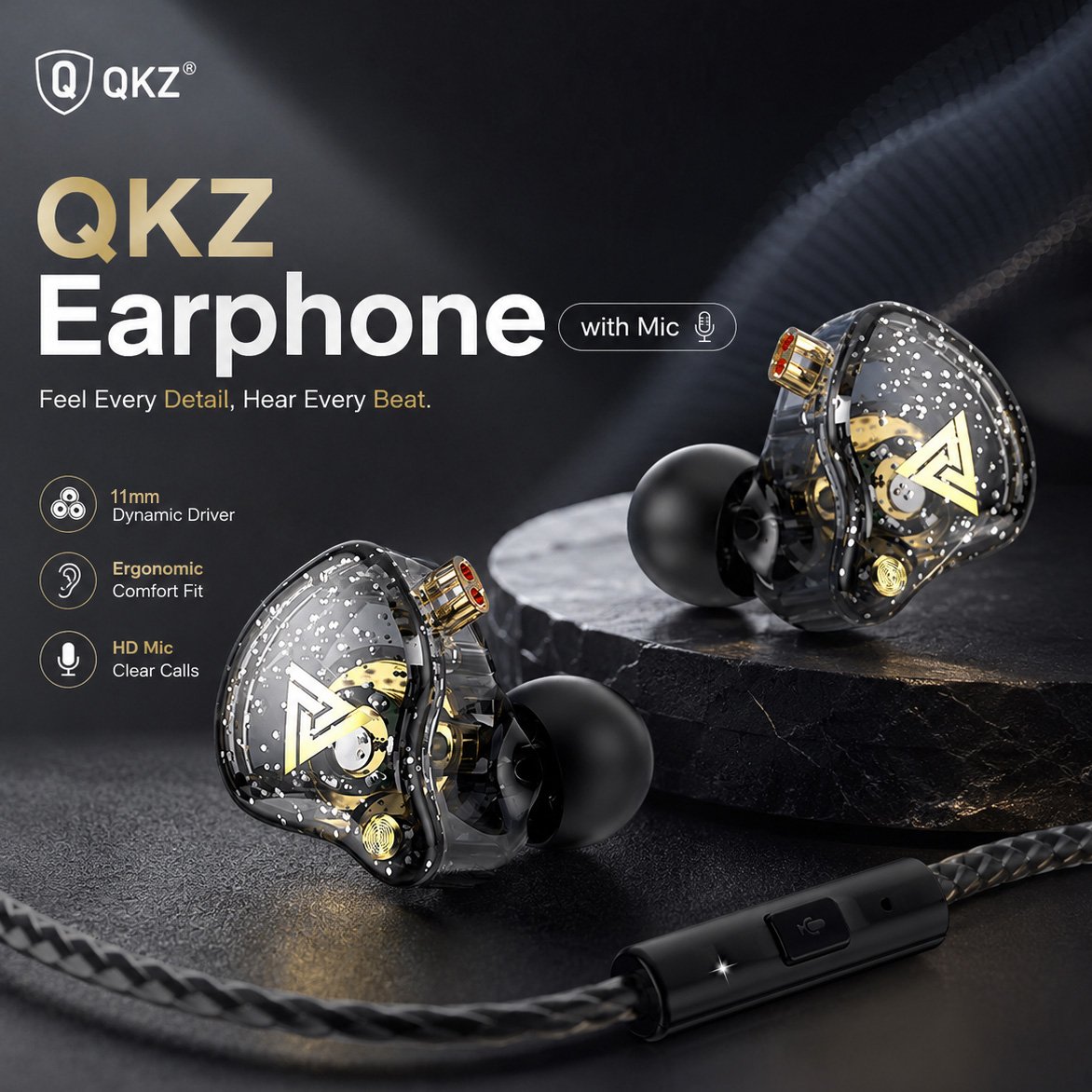 QKZ AK6-PRO Earphone In Ear HiFi 3.5mm Plug with Mic 11mm Driver Super Bass Noise Reduction Headset Kabel Stereo Sound untuk Musik Gaming Streaming HP Laptop Komputer Original - Gambar 7