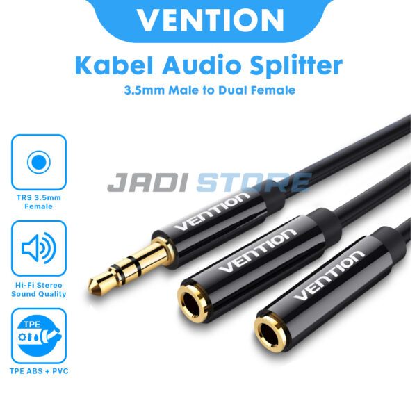 Vention BBS Kabel Aux Audio Splitter 3.5mm Male to 2 Female Jack Splitter 2 in 1 Output Audio Aux Kabel Splitter Earphone Headphone Speaker Universal