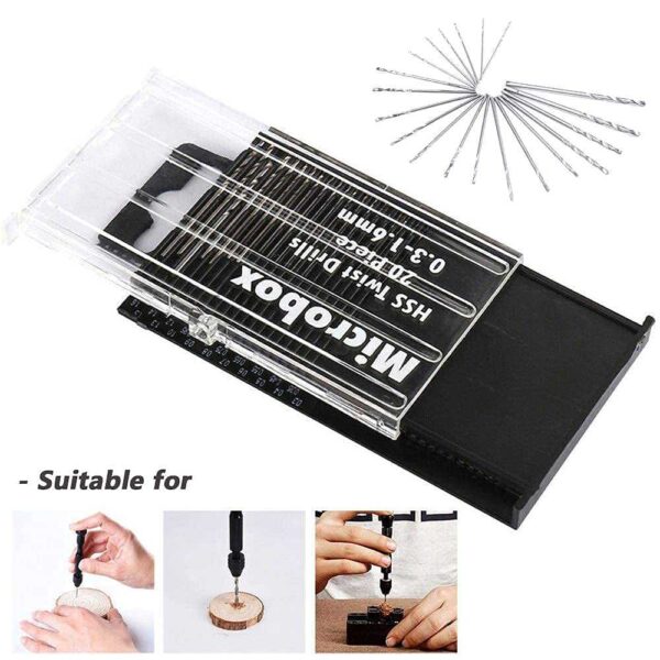 Taffware Microbox Mata Bor Mini Drill HSS Twist Drill Bit 0.3-1.6mm 20PCS - QST-H20 Set Mata Bor Mini Presisi Bor Tangan Bor Mini Listrik Bor PCB Bor Kerajinan Twist Drill Bit HSS 20 Pcs