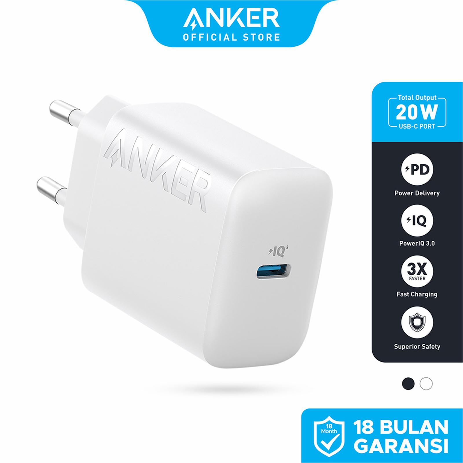 Anker A2347 A2347L11 A2347L21 20W USB-C Wall Charger Kepala Charger Type C Fast Charging Adaptor Casan HP iPhone Samsung Xiaomi Realme Oppo Vivo Original PowerPort 20W Adaptor Only Charger Dinding USB C Output PD - Gambar 2