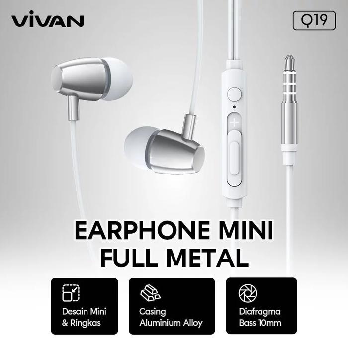 VIVAN Earphone Mini Full Metal Bass 10mm Mic & Tombol Aluminium Alloy Q19 Garansi 12 Bulan - White VIVAN Wired Earphone Q19 Earphone Kabel Original Bass Dalam Headset Musik Earphone Stereo Mic Tombol Kontrol Earphone Metal Premium Nyaman Dipakai Suara Jernih - Gambar 5