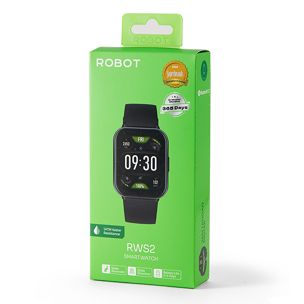 ROBOT Smartwatch RWS2 Black Water Resistant 10 Meter Bluetooth 5.3 Layar 1.83 Inch Muslim Friendly Arah Kiblat Smart Watch Pria Wanita 100+ Sport Mode Fitness Tracker Tahan Air Canggih Baterai Awet Garansi Resmi 1 Tahun - Gambar 2