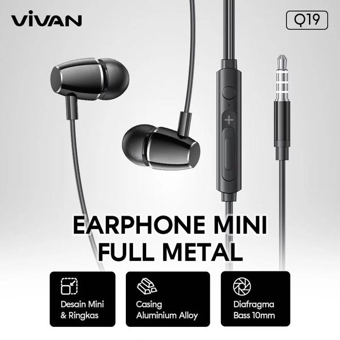VIVAN Earphone Mini Full Metal Bass 10mm Mic & Tombol Aluminium Alloy Q19 Garansi 12 Bulan - White VIVAN Wired Earphone Q19 Earphone Kabel Original Bass Dalam Headset Musik Earphone Stereo Mic Tombol Kontrol Earphone Metal Premium Nyaman Dipakai Suara Jernih - Gambar 4