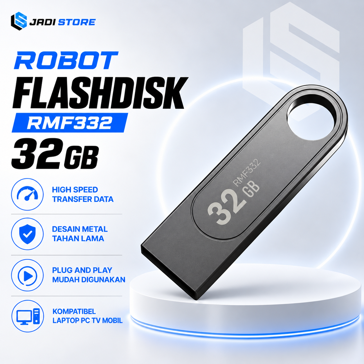 ROBOT RMF332 Flashdisk 32GB Metal High Speed USB Drive Original Flashdisk USB Premium Transfer Data Cepat Memory Stick untuk Laptop PC TV Mobil Desain Metal Tahan Lama Plug and Play