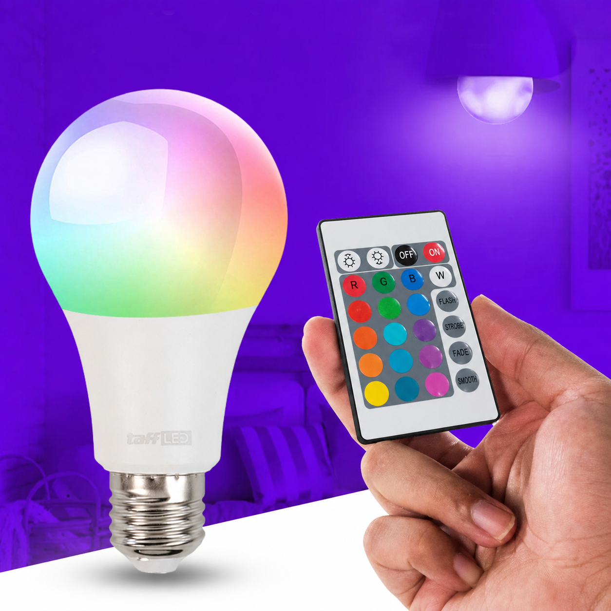 TaffLED Lampu Bohlam RGB dengan Remote Kontrol E27 15W BONDA B2 Lampu LED RGB Warna Warni Bohlam Smart Light Remote Control Lampu Tidur Dekorasi Ruangan RGB Light E27 Bohlam LED Hemat Energi Lampu Hias Rumah Kamar RGB Remote - Gambar 7