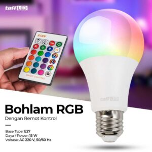 TaffLED Lampu Bohlam RGB dengan Remote Kontrol E27 15W BONDA B2 Lampu LED RGB Warna Warni Bohlam Smart Light Remote Control Lampu Tidur Dekorasi Ruangan RGB Light E27 Bohlam LED Hemat Energi Lampu Hias Rumah Kamar RGB Remote - Gambar 4