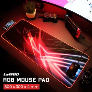TaffGO Gaming Mouse Pad Illuminated LED RGB 800x300x4mm Mousepad Gaming RGB Besar XL GMS-WT5 Mouse Pad LED RGB Desk Mat 80x30cm Alas Mouse Komputer Laptop Anti Slip Mousepad ROG Style Lampu LED RGB Gaming Setup Mouse Pad XL Tebal Nyaman - Gambar 7