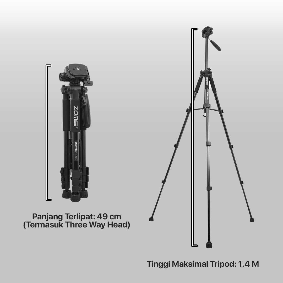ZOMEI Tripod Kamera DSLR Q111 Professional 140CM Pan Head 3 Way 360 Derajat Aluminium Tripod Kamera Mirrorless HP Smartphone Kamera Video Fotografi Content Creator Maksimal Beban 5KG Dengan Tas Black - Gambar 12