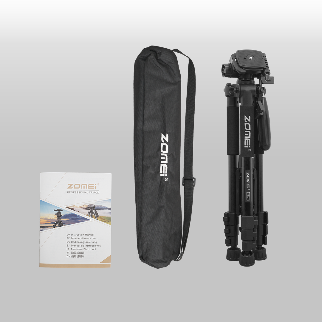 ZOMEI Tripod Kamera DSLR Q111 Professional 140CM Pan Head 3 Way 360 Derajat Aluminium Tripod Kamera Mirrorless HP Smartphone Kamera Video Fotografi Content Creator Maksimal Beban 5KG Dengan Tas Black - Gambar 11