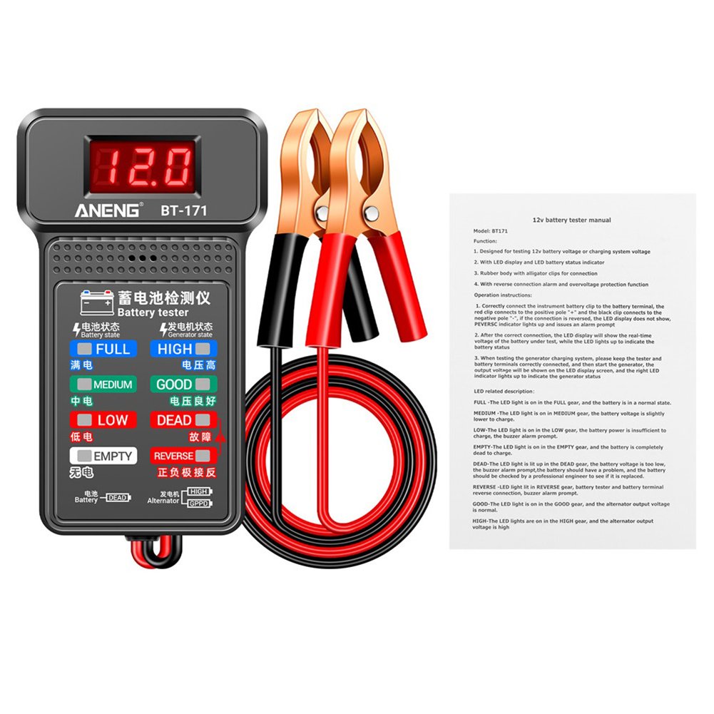 ANENG Tester Aki Mobil Digital 12V BT-171 LED Display Battery Voltage Tester dengan Clamp Pengukur Tegangan Car Battery Checker Alat Diagnostik Aki Kendaraan Otomotif Portable Akurat Mudah Digunakan - Gambar 8