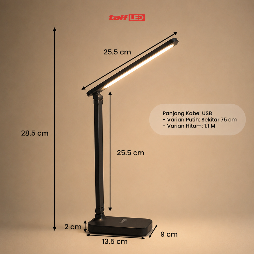 TaffLED Lampu Meja Belajar LED Hitam Eye Protection USB Model 8W 3 Color T302 Lampu Belajar Lampu Tidur Lampu Baca Lampu Meja Lipat 3 Warna Pelindung Mata Sentuh Dapat Diredupkan LED Kamar Tidur Membaca USB Lampu Meja - Gambar 4
