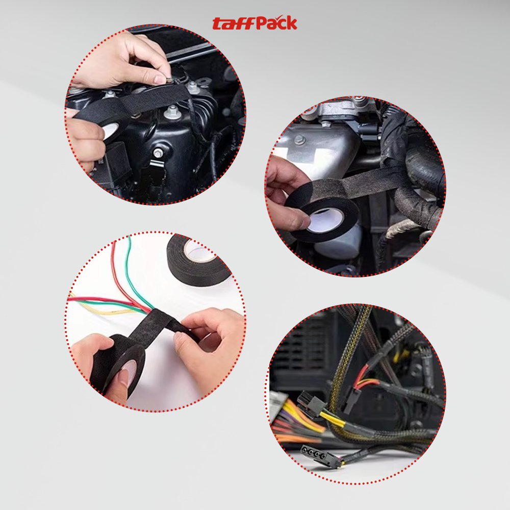 TAFFPACK Lakban Kain Adhesive Cloth Tape Heat Resistant 15M 25mm TF11 Isolasi Kabel Mesin Mobil Motor Tahan Panas Anti Bakar Kelistrikan Serat Kain Pembungkus Wire Harness Kualitas Original Pelindung Kabel Dashboard Audio Elektronik Serbaguna Kuat - Gambar 7