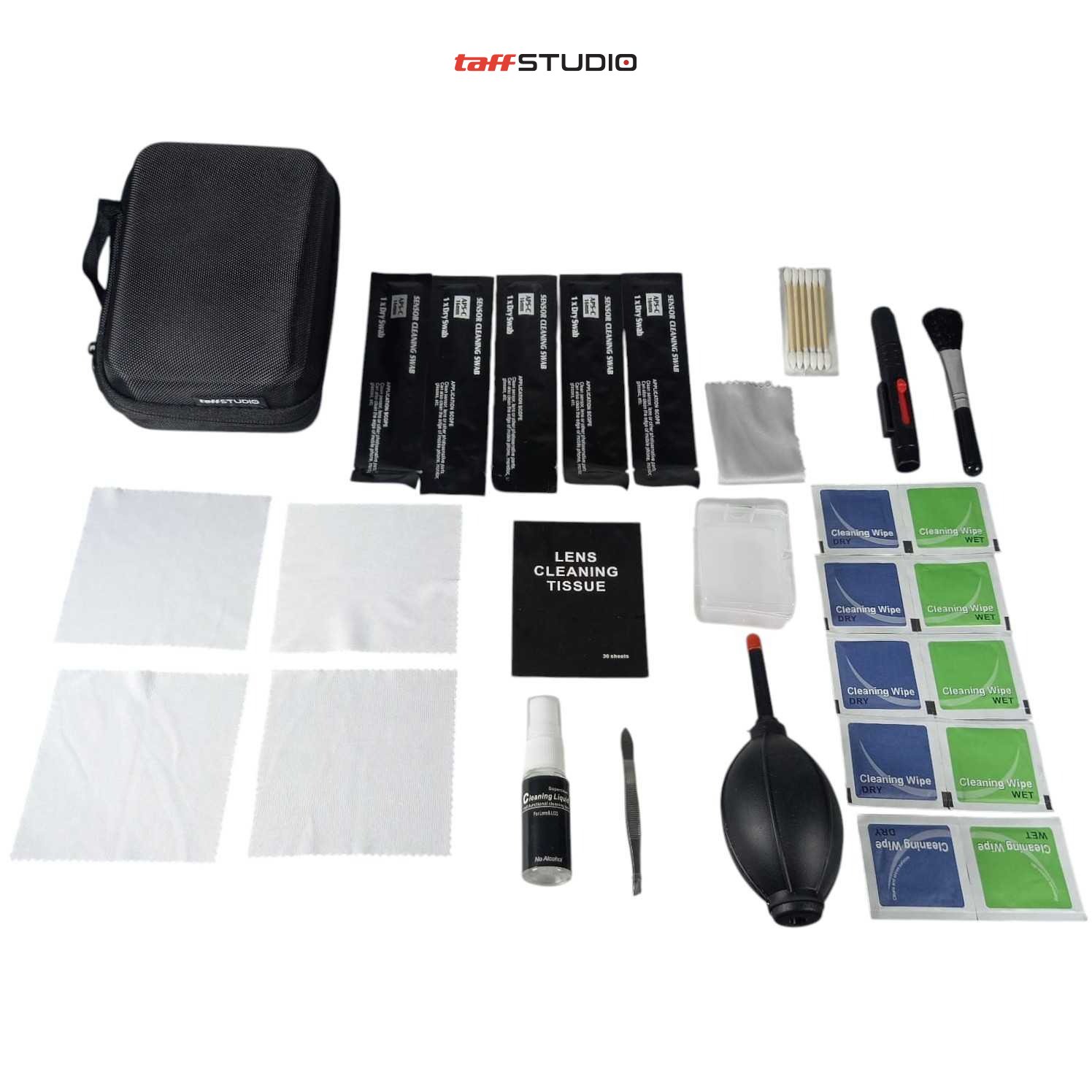 TAFFSTUDIO Set Pembersih Kamera Camera Cleaning Kit 13in1 DSLR Mirrorless Lens Sensor Cleaner Full Frame APS-C Blower Microfiber Canon Nikon Sony Fujifilm Proyektor Laptop Teropong Black - Gambar 7