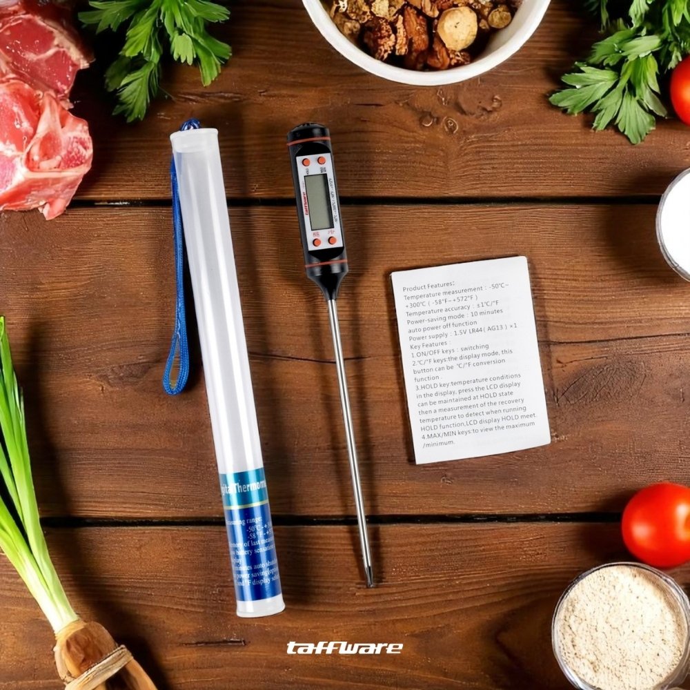 TAFFWARE Termometer Makanan Digital TP101 Food Thermometer Pengukur Suhu Daging Susu Kopi Air BBQ Deep Fry Tusuk Stainless Steel Akurat Rentang -50 hingga 300°C Layar LCD Baterai AG13 Untuk Dapur Baking Masak Minuman Black - Gambar 6