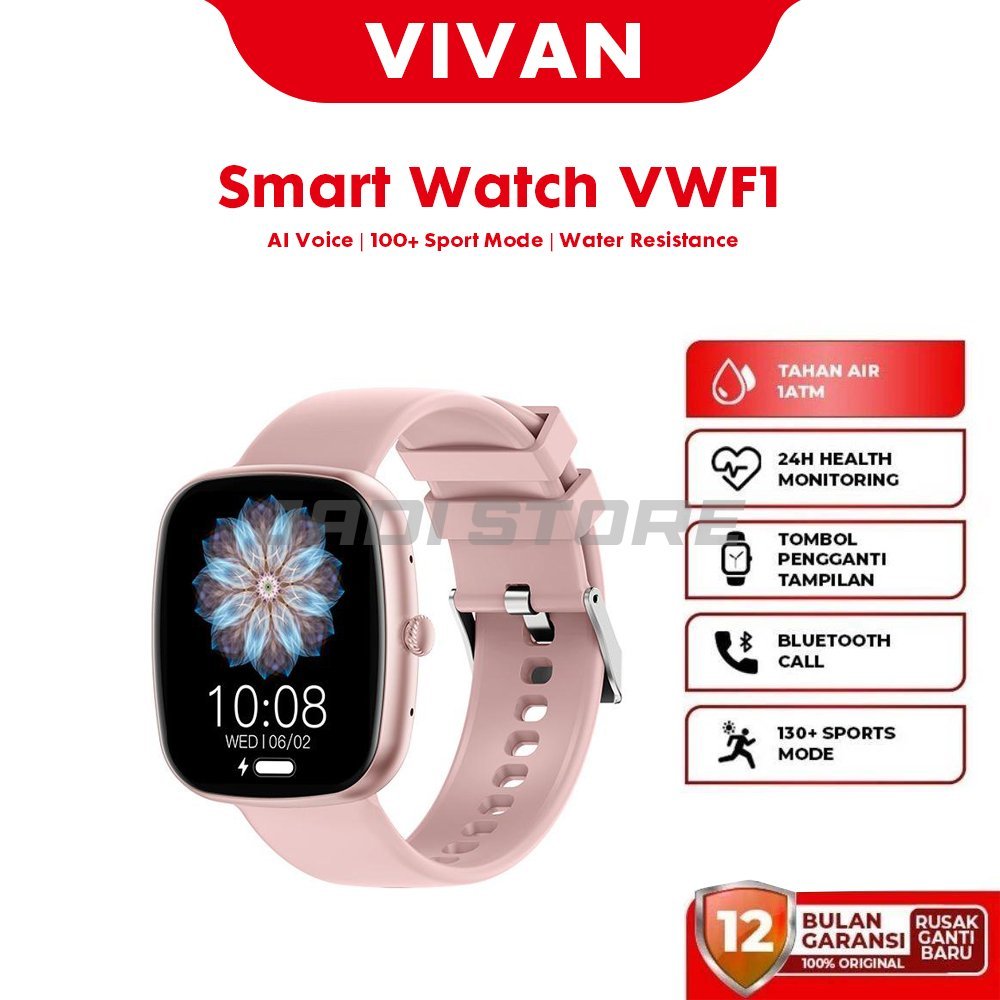 VIVAN VWF1 Smart Watch Pink TFT 1.83 Inch 1ATM Water Resistant Safe for Diving AI Voice Bluetooth Call 130+ Sports Mode Baterai Tahan 7 Hari Smartwatch Original Garansi Resmi Untuk Android iOS Pria Wanita - Gambar 2