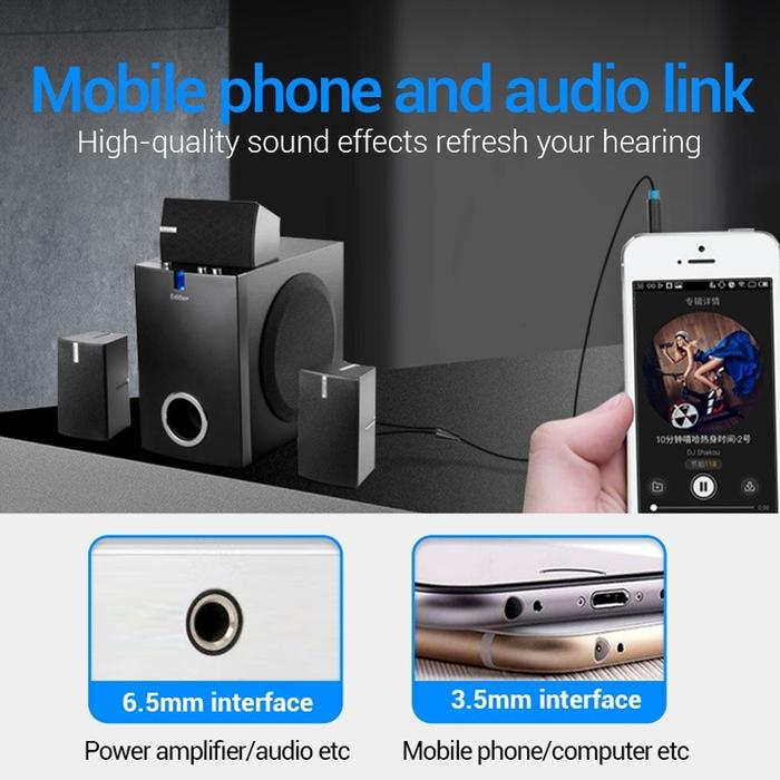 VENTION Kabel Audio Aux Splitter Jack 3.5mm Male to Dual 6.5mm Male TRS to TS 1M - Kabel HP Laptop ke Mixer Speaker Aktif Amply - Konverter Jack Kecil ke Besar L/R Stereo Gold Plated No Noise Suara Jernih Premium - P550AC 1 Meter Original Garansi Resmi - Gambar 3